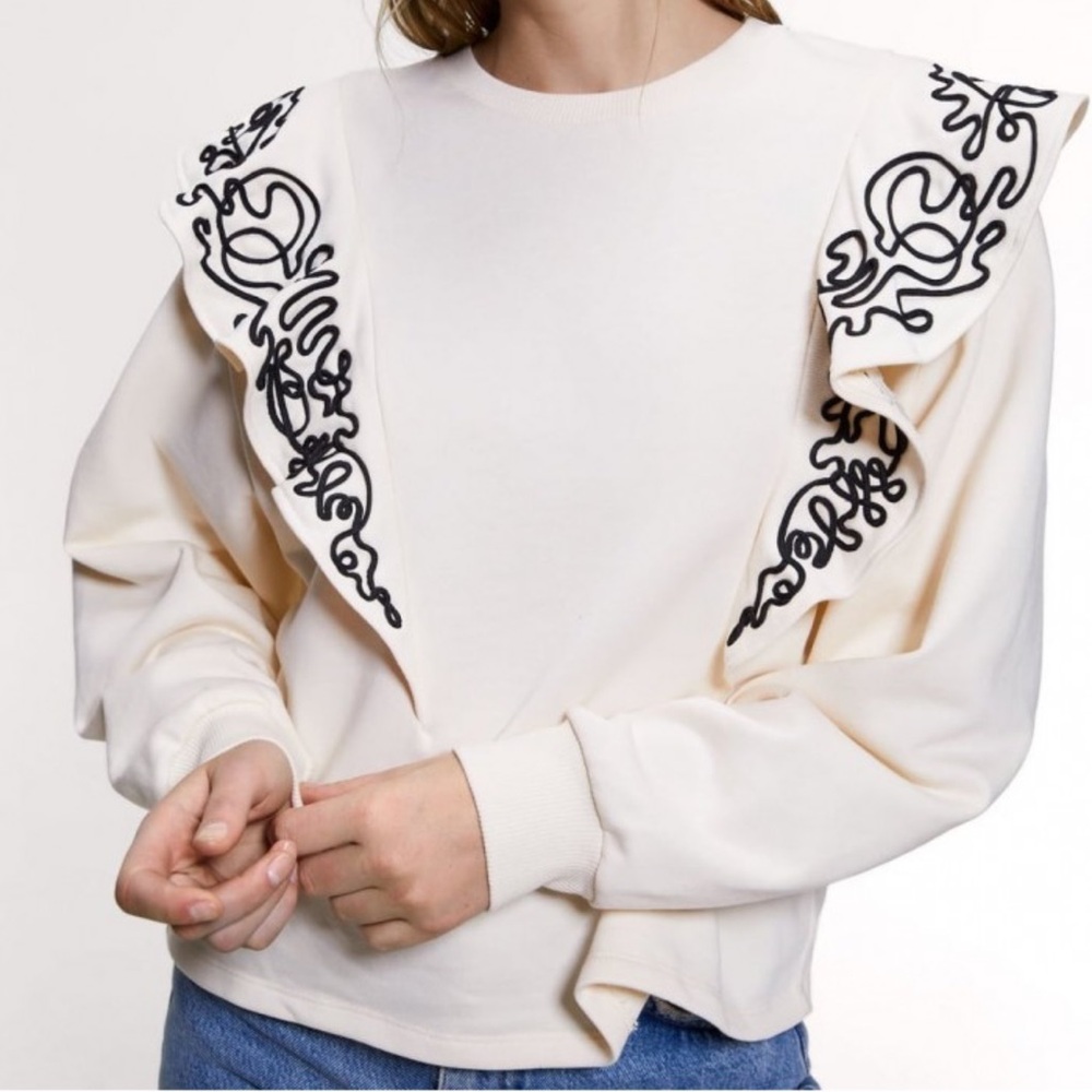 ZARA Sweatshirt with ruffle and embroidery